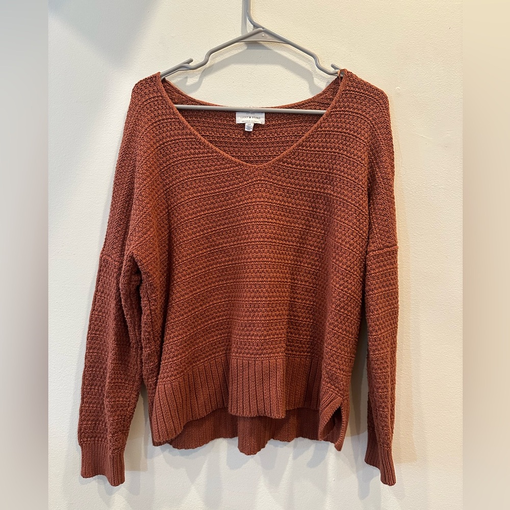 Lucky Brand Burnt Orange V-Neck Pullover Sweater